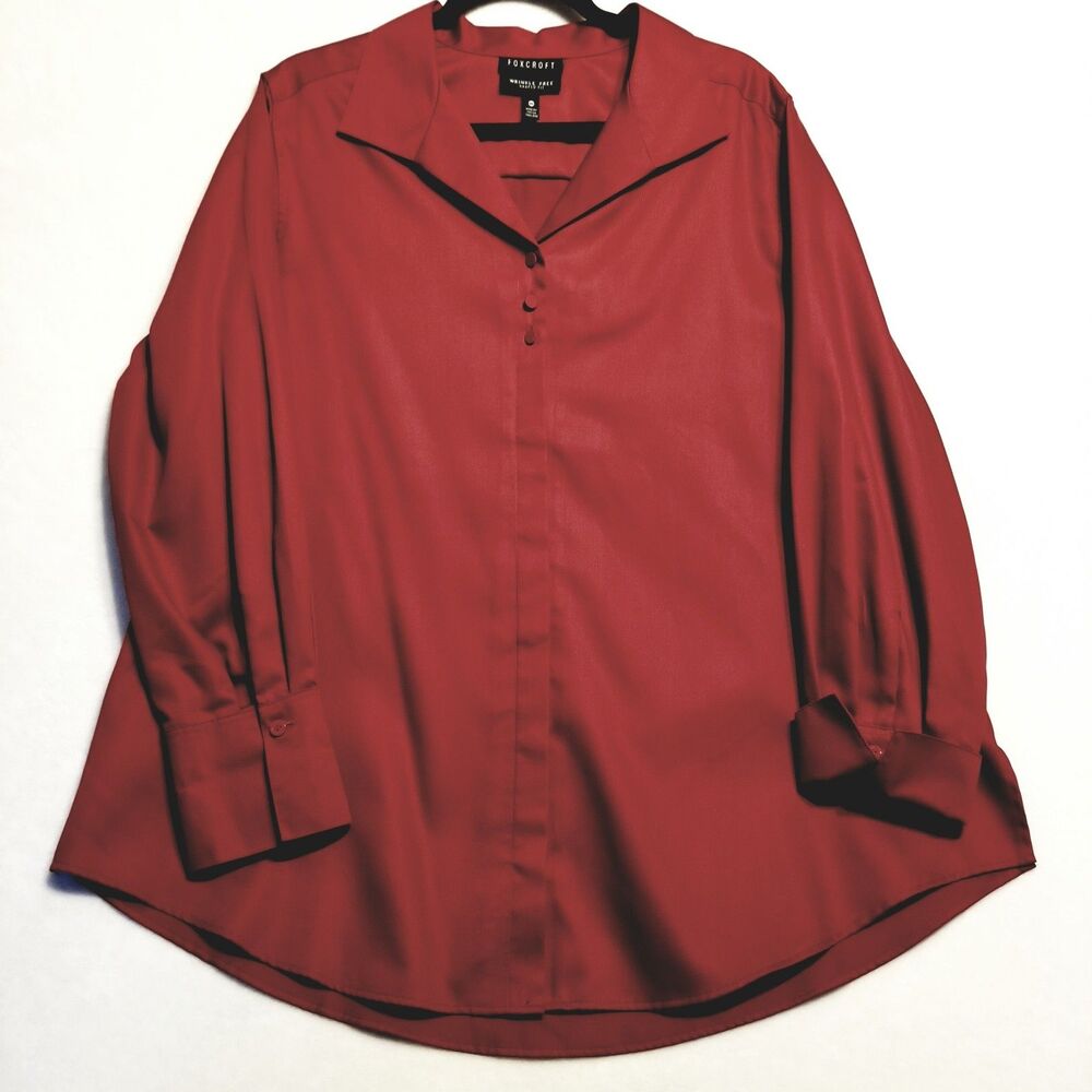 Foxcroft 18W Top Satin Wrinkle Free Red Button Front Classic Fit Office Career